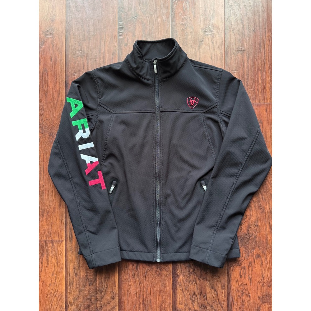 Ariat Womens Team Mexico Softshell Jacket Black Tri-Color Logo Western Coat Sz S - Picture 3 of 16